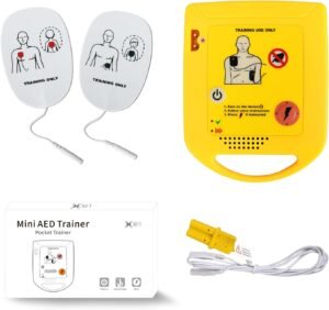 XFT Mini AED Trainer Set, AED Training Device English Language Voice Prompts First Aid Train Machine for Automated External Defibrillator Trainee Student XFT-D0009
