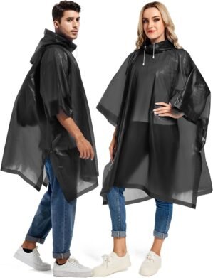 2 Pack Rain Ponchos for Adults Reusable – Raincoats Survival Emergency Heavy Duty Rain Coat with Drawstring Hood