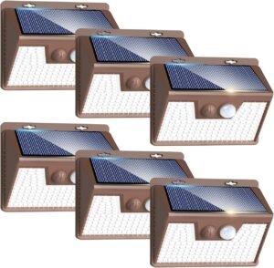 Peasur Solar Lights Outdoor Waterproof [6 Pack/140LED/Brown], Ultra-Bright 3 Mode Solar Motion Fence Lights, Solar Wall Lights Security Lighting for Patio Yard Step House Outside