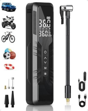 Tire Inflator Portable Air Compressor, 5X Faster Portable Air Pump with 10000mAh Battery, 150 PSI Cordless Air Pump for Car Tires, Bike & Motorcycle Tires, Ball