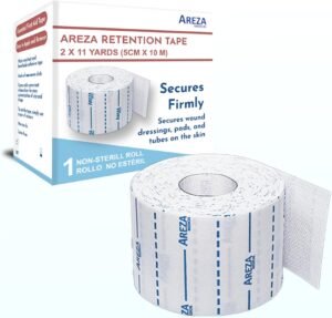 Areza Medical Surgical Tape – Cut with Scissors – Retention Tape – Securing Wound Dressings & Medical Catheters, Tubes, Lines, & Devices – 2″ x 11 Yards, One Roll – FSA/HSA Approved