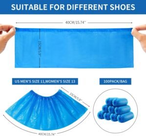 HUADYMEET Shoe Covers Disposable Non Slip For Indoors 100Pack(50 Pairs) Waterproof Shoes Protector Cover Durable Boot Booties Covers Fits up to size 11 US Men and 13 US Women,Large,Blue