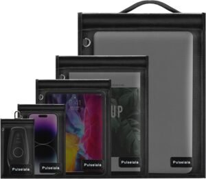 Large Faraday Bags Emp Proof for Car Keys & Phone & Tablets & Laptop & Key Fob – 5 Pack Faraday Cage Faraday Key Fob Protector Faraday Pouch, Anti-Tracking Anti-Hacking, RFID Signal Blocker (Black)