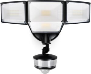 LUTEC 84W 9500LM LED Security Light Motion Sensor Outdoor Lights with Night Light, 4 Head LED Flood Lights Outdoor 5000K Daylight, IP65 Waterproof, Motion Detected Lights for Outside (Black)