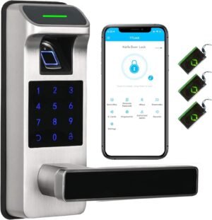 Harfo Fingerprint Door Lock, Heavy Duty Keyless Entry Door Lock, 5 in 1 Smart Door Lock with Touchscreen Keypad, Keyless Lock with Reversible Handle, Keypad Lock Electronic Digital Lock(Satin Nickel)