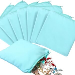 Sanwuta 8 Pcs Zippered Silver Storage Bags Anti Tarnish Bags Silver Pouches Keeper Jewelry Storage Protector Bags(5.9 x 5.9 Inch,Lake Blue)