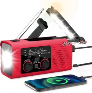 Emergency Weather Radio, 4000mAh NOAA Weather Alert Radio Solar Charging, Hand Crank & USB Charged, AM/FM with LED Flashlight, Reading Lamp, SOS Alarm, Headphone Jack for Outdoor Indoor