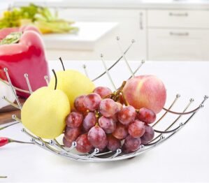 Fruit Basket Silver Fruit Bowl Vegetable Storage Holder, Gold Living Room Desktop Fruit Bowl Creative Fashion Storage Basket For Kitchen Decoration (Silver)