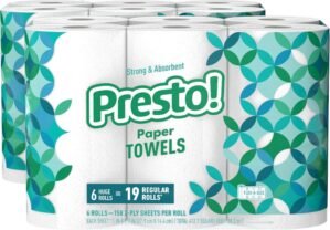 Amazon Brand – Presto! Flex-a-Size Paper Towels, 158 Sheet Huge Roll, 12 Rolls (2 Packs of 6), Equivalent to 38 Regular Rolls, White