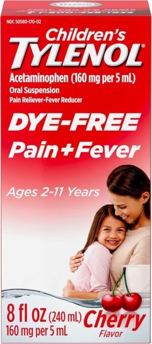 Tylenol Children’s Pain + Fever Medicine with Acetaminophen, Dye-Free Cherry, 8 fl. oz