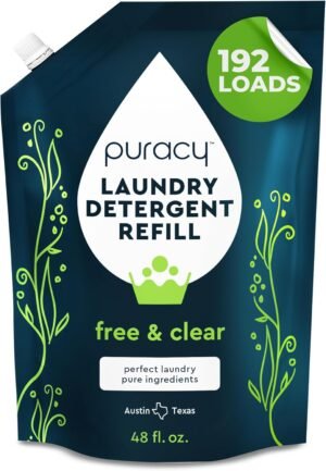 Puracy Laundry Detergent Refill – Enzyme-Powered Liquid Detergent Concentrate, Natural Laundry Detergent Seen on TikTok, Non-Toxic (Free & Clear, 48 fl oz, 192 Loads)