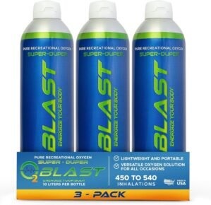 O2 Blast 95-99% Pure Oxygen, 10 Liter 3 Pack Portable Can with Sanitary flip top Cap, Increase Stamina & Reduce Recovery Time, Ideal for High Altitude & Sports Recovery