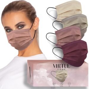 VIRTUE CODE Support Face Masks – Soft 3 Ply Comfort Face Masks, Colorful Disposable Face Mask 50 Pack. Earth Tones Colored Masks. Adults Mens and Womens Disposable Face Masks