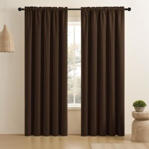 CUCRAF Blackout Curtains 84 inch Length 2 Panels Set, Rod Pocket Room Darkening Drapes for Bedroom Living Room, Insulated Thermal Light Blocking Window Curtain (W52 x L84 Inch, Chocolate)
