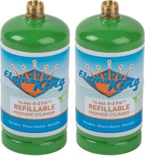 Flame King Refillable 1LB Empty Propane Cylinder Tank – Reusable – Safe and Legal Refill Option – DOT Compliant-16.4 oz (2-Pack), green (YSN164-2)