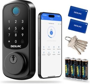 DESLOC B200 Fingerprint Smart Door Lock, Keyless Entry Door Lock, App Control, Smart Locks for Front Door, Smart Deadbolt Lock, Touchscreen Keypad, Emergency Power Port, 12 Months Battery, IP54
