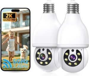 2K Light Bulb Security Camera 5G&2.4G WiFi Security Cameras Wireless Outdoor Indoor,360° Bulb Cameras for Home Security Outside Indoor,Motion Detection and Alarm,Two-Way Talk,Color Night Vision 2 Pack