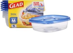 Glad Medium Square Food Storage Containers for Everyday Use | Medium Square Food Storage Containers Hold up to 25 Ounces of Food (25 Oz) |5 Count, Standard Food Containers, Blue, Clear