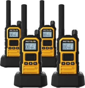 Retevis RB48P Walkie Talkies for Adults, 5W GMRS Waterproof 2 Way Radio Long Range, Heavy Duty Rechargeable Two Way Radios, Group Call, Dual PTT, Vibration Alert, NOAA(4 Pack)