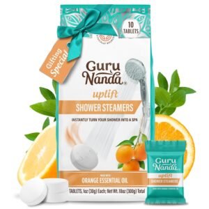 GuruNanda Uplift Shower Steamers for Aromatherapy (10 Pack), Relaxation Gifts for Women & Men with Essential Oils, Stress Relief, Home Spa & Self Care