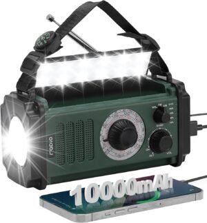 10000mAh/37000mWh Emergency Survival Weather Radio with Flashlight, Portable Hand Crank Emergency Radio, Solar AM/FM NOAA Radio with Type-C Charging, Powered Radio for Phone Charging