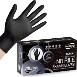 Disposable Black Nitrile Exam Gloves, Latex Free Gloves for Medical, Cooking & Esthetician