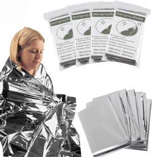 4 Pack Outdoor Aluminum Foil Warming Blanket for Wilderness Survival Camping Simple Tent Rain and Sun Reflective Warming First Aid Aluminum Foil Blanket (Silver)