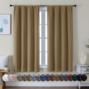 Simplebrand Ava Gold Blackout Curtains for Bedroom 63 Inch Length 2 Panels Set, Solid Thermal Insulated Energy Saving Rod Pocket Window Treatment Curtains Blackout Drapes, W40 x L63 Inch, Gold