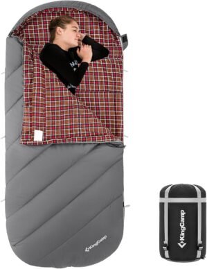 KingCamp Sleeping Bag for Adults, Extra Wide Flannel Sleeping Bag for Camping Backpacking, Warm & Cold Weather, Big and Tall, Lightweight, XL Size