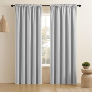 CUCRAF Grayish White Blackout Curtains 84 inch Length 2 Panels Set, Rod Pocket Room Darkening Drapes for Bedroom Living Room, Insulated Thermal Light Blocking Window Curtain (W52 x L84 Inch)