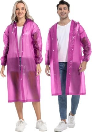 2PCS Rain Ponchos for Adults Reusable Raincoats Emergency Survival With Hoods&Sleeves for Women Men