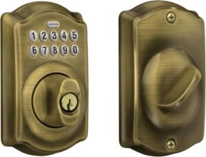 Schlage BE365 CAM 609 Camelot Keypad Deadbolt, Electronic Keyless Entry Lock, Antique Brass