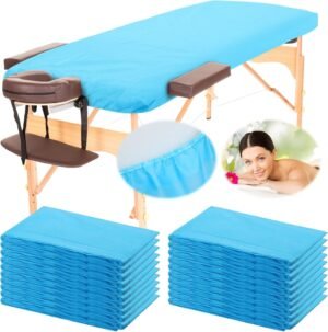 100 Pcs Disposable Fitted Sheets 39″ x 83″ Disposable Massage Bed Covers Non Woven Fabric Massage Spa Bed Cover Table Sheets Waterproof Massage Sheets for Beauty Salon Facial Body Skincare(Blue)
