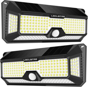 LECLSTAR Solar Outdoor Lights – 4000Lm 268 LED Security Lights with 4 Wide Angle, Motion Sensor Lights for Outside, IP65 Waterproof Solar Powered Wireless Flood Wall Lights with 3 Modes