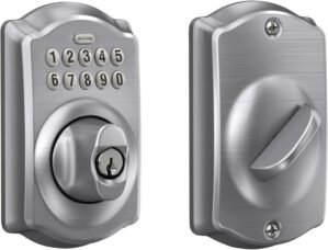 Schlage BE365 CAM 626 Camelot Keypad Deadbolt, Electronic Keyless Entry Lock, Satin Chrome
