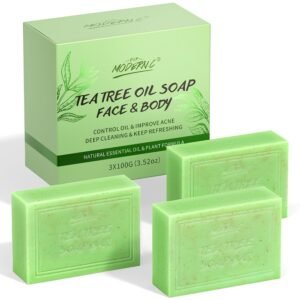 POP MODERN.C Tea Tree Soap Bar for Face & Body Wash Tea Tree Oil Bath Soaps for Athlete’s Foot Body Odor Acne Deep Clean Men Women All Skin Types with Mesh Soap Bag 3x100G