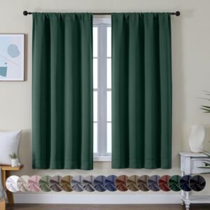 Simplebrand Ava Ever Green Blackout Curtains for Bedroom 63 Inch Length 2 Panels Set, Thermal Insulated Energy Saving Rod Pocket Window Treatment Curtains Blackout Drapes, W40 x L63 Inch, Ever Green