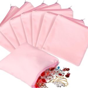 Sanwuta 8 Pcs Zippered Silver Storage Bags Anti Tarnish Bags Silver Pouches Keeper Jewelry Storage Protector Bags(5.9 x 5.9 Inch,Pink)