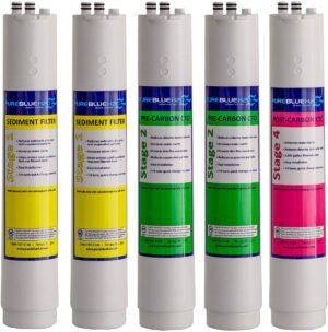 Pure Blue H2O 5 Pack Annual Replacement Filters for Four Stage Reverse Osmosis Water Filtration System