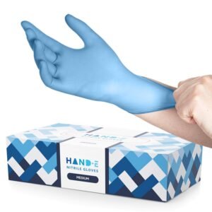 Hand-E Disposable Blue Nitrile Gloves Medium – 100 Count – Kitchen Gloves – Powder Free, Latex Free Medical Exam Gloves with Textured Grip Fingertips – Cleaning, Salon, Painting