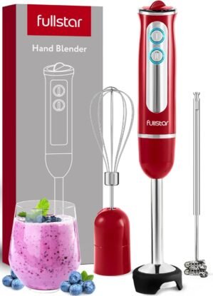 Immersion Blender Set, 9-Speed 500W Handheld Electric Hand Mixer, Smoothie Blender (3-in-1, Red)