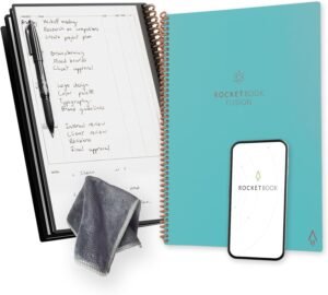 Rocketbook Fusion Reusable Undated Productivity Planner, Letter Size 8.5×11, Teal – Goals, Monthly and Weekly Calendar, Daily To-do List, Lined and Dotted Notes Pages