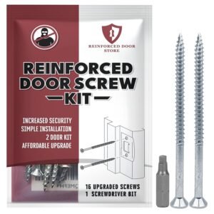 Reinforced Door Screw Kit for Strike Plates, Deadbolt Plates, and Hinges. 3-inch Screws and Screwdriver Bit, Makes Doors Kick Resistant, Home Security Upgrade
