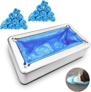 Shoe Covers Machine Automatic Shoe Cover Dispenser with 200pcs Disposable Plastic Shoe Cover for Home, Office, Supermarket, Factory, Hospital (Silver)