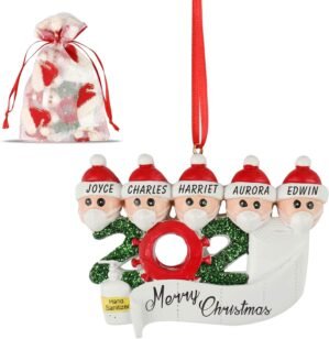 2021 Christmas Ornament Kits, Personalized Customized Quarantine Survivor Family Name Christmas Tree Decorating Set, Creative Gift for Family and Friends (Family of 5)