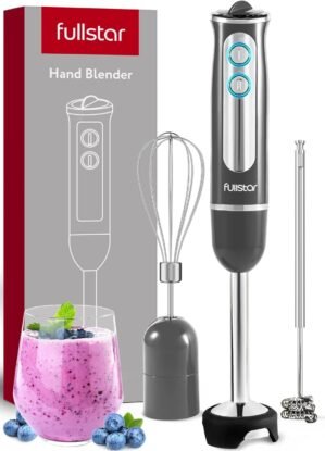 Immersion Blender Set, 9-Speed 500W Handheld Electric Hand Mixer, Smoothie Blender (3-in-1, Gray)