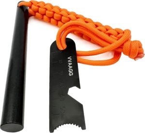 VVAAGG Flint and Steel Fire Starter Kit Survivor, 3/8″ 1/2 inch Ferro Rods and Magnesium Rods with Paracord Handle