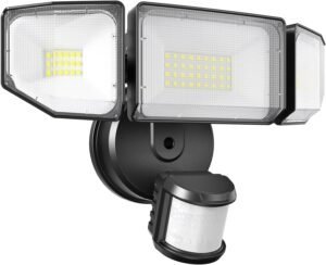 85W LED Security Lights Motion Sensor Light Outdoor, 8500LM Dusk to Dawn, IP65 Waterproof, 6500K, 3 Head Motion Detected Flood Light, Floodlight for Outside, Garage, Yard, Porch (Black)