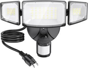 Olafus 42W Motion Sensor Outdoor Light Plug in, Motion Flood Light Dusk to Dawn, 5000LM LED Security Light IP65 Waterproof, Motion Activated 6500K PIR Sensor Lighting for Garage Yard Patio Eave, Black