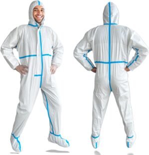 5-Pack Hazmat Suits White Coveralls Disposable Waterproof PPE Jumpsuit with Boots & Hood for Men & Women